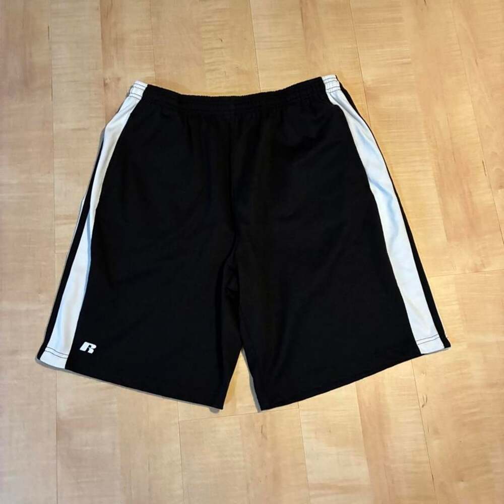 Russell Athletic Side Stripe Basketball Shorts Black White Mens M